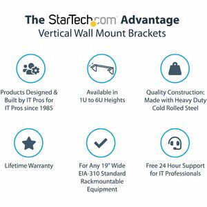 StarTech.com 5U Vertical Wall Mount Rack, 19" Wall Mounting Bracket, Open Low Profile Network/Server Room/Data/AV/IT/Patch