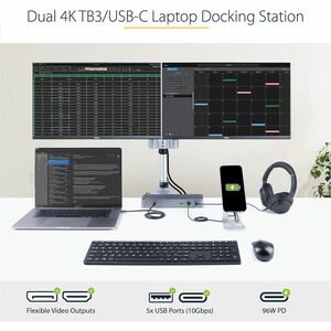 StarTech.com Thunderbolt 3 Dock w/USB-C Host Compatibility - Dual 4K 60Hz DP 1.4 or HDMI TB3/USB-C Docking Station - 1x 8K