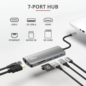 Trust Dalyx USB Type C Docking Station for Notebook/Tablet/Monitor - 100 W - 2 x USB Ports - USB Type-C - Network (RJ-45) 