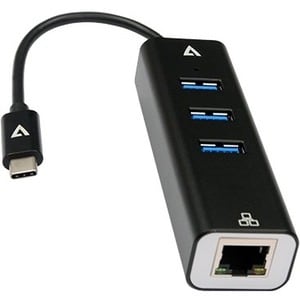 Hub Combo USB/Ethernet V7 V7UCRJ45USB3 - USB 3.2 (Gen 1) Type C - 1024 Mo/s - Externe - Noir - 3 Total de ports USB - 3 Po