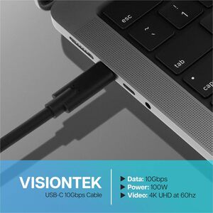 VisionTek USB-C 100W 2 Meter Charging Cable (M/M) - 6.56 ft USB-C Data Transfer Cable for Power Adapter, Smartphone, Table