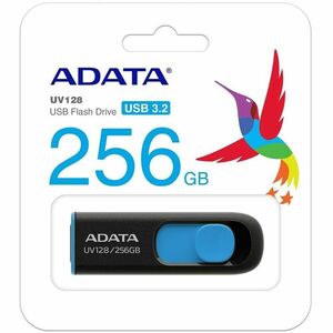 Adata UV128 256GB USB 3.2 (Gen 1) Flash Drive - 256 GB - USB 3.2 (Gen 1) - 100 MB/s Read Speed - Black, Blue - 5 Year Warr