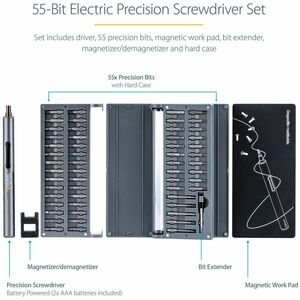 StarTech.com 55-Bit Electric Precision Screwdriver Set, Cordless/Battery Powered, Magnetic Bit Driver Kit for Laptop/Compu
