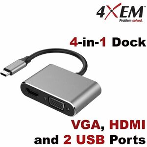 4XEM's 4-in-1 HDMI, VGA, Power Delivery USB-C Dock - 4XEM's 4-in-1 HDMI, VGA, Power Delivery USB-C Dock
