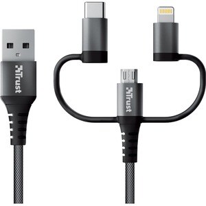 Trust Keyla 1 m Lightning/Micro-USB/USB/USB-C Data Transfer Cable for Computer, Phone, Digital Text Reader, Notebook, iPad