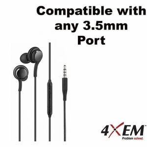 4XEM 3.5mm AKG Earphones with Mic and Volume Control (Black) - Mini-phone (3.5mm) - Wired - Earbud - In-ear - Black