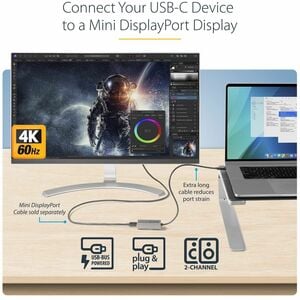 StarTech.com USB C to Mini DisplayPort Adapter, 4K 60Hz USB-C to mDP Adapter Dongle, USB Type-C to Mini DP Video Converter