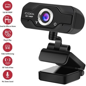 CODi Aquila Webcam - 2 Megapixel - 30 fps - Black - USB 2.0 - 1920 x 1080 Video - CMOS Sensor - Manual Focus - 90° Angle -