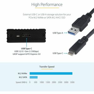 StarTech.com USB-C 10Gbps to M.2 NVMe or M.2 SATA SSD Enclosure, Portable M.2 PCIe/SATA SSD Aluminum Enclosure, USB-C & US