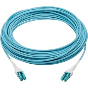 Eaton Tripp Lite Series 100G Duplex Multimode 50/125 OM4 Armored Fiber Optic Cable (LC/LC Duplex M/M), LSZH, Aqua, 15 m (4