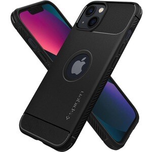 Spigen Rugged Armor Rugged Case for Apple iPhone 13 Smartphone - Textured - Matte Black - Carbon Fiber, Glossy - Thermopla
