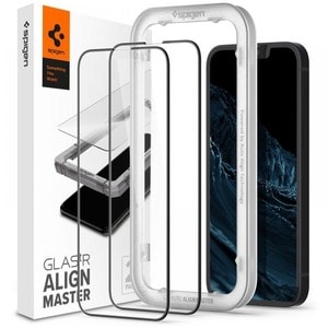 Spigen AlignMaster 9H Tempered Glass Screen Protector - Black - 2 - For 15.5 cm (6.1") LCD iPhone 14, iPhone 13 Pro, iPhon