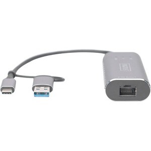 Digitus DN-3028 USB/Ethernet Combo Hub - USB 3.1 Type C - External - Grey - 1 Network (RJ-45) Port(s) - PC, iOS, Mac, Linu