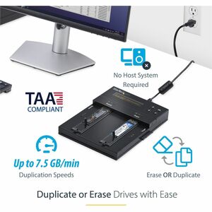StarTech.com Standalone Dual Bay M.2 SATA/NVMe Duplicator/Eraser, HDD/SSD Cloner/Wiper, M.2 PCIe/AHCI, Hard Drive Sanitize