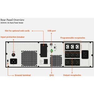 VERTIV EDGE EDGE-3000IRT3UXL Line-interactive UPS - 3 kVA/2.70 kW - 3U Rack/Tower - AVR - 3 Hour Recharge - 6 Minute Stand