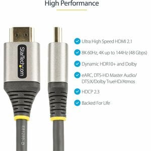 3m HDMI 2.1 Kabel, Zertifiziertes Ultra High Speed HDMI Kabel 48Gbit/s, 8K 60Hz/4K 120Hz HDR10+, 8K HDMI Monitorkabel - Ca
