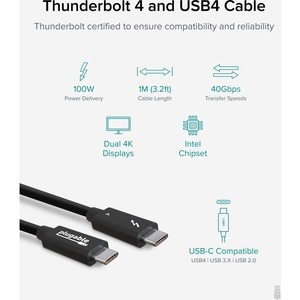 Plugable Thunderbolt 4 Data Transfer Cable - 3.3 ft Thunderbolt 4 Data Transfer Cable for Computer, Peripheral Device, Not