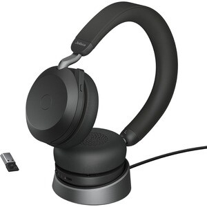 Jabra Evolve2 75 Wireless On-ear Stereo Headset - Black - Binaural - Ear-cup - 3000 cm - Bluetooth - 20 Hz to 20 kHz - MEM