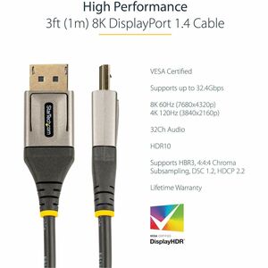 StarTech.com DP14VMM1M. Kabellänge: 1 m, Anschluss 1: DisplayPort, Anschluss 2: DisplayPort. Konformitätsbescheinigungen: 