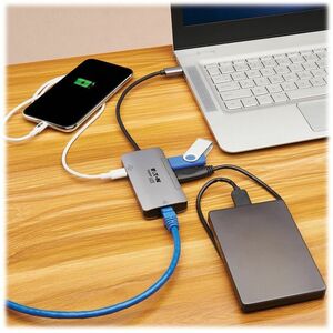 Eaton Tripp Lite Series 3-Port USB-C Hub - USB 3.x (5Gbps) Hub Ports, Gigabit Ethernet, Thunderbolt 3, 100W PD Charging, A