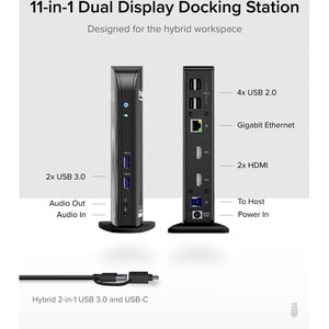 Plugable Hybrid USB-C & USB 3.0 Dual Monitor Laptop Docking Station, Windows and Mac Compatible - (Dual HDMI, 6x USB Ports