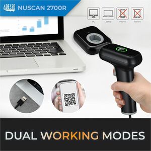 Adesso NuScan NuScan 2700R Warehouse, Logistics Handheld Barcode Scanner - Wireless Connectivity - Black - 120 scan/s - 1D