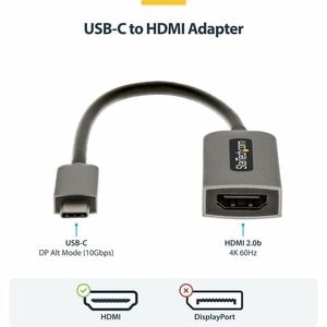 StarTech.com USB-C to HDMI Adapter, 4K 60Hz Video, HDR10, USB-C to HDMI Monitor Dongle, USB4 / Thunderbolt Compatible - Co