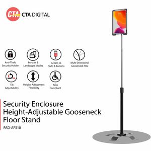 CTA Digital CTA Security Enclosure Gooseneck Floor Stand for iPad 7-9 Gen 10.2" & More - Up to 10.50" Screen Support - 55"