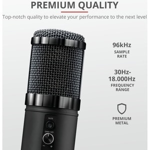 MicrophoneTrust Gaming Exxo 256 - Filaire - Condensateur - 1,80 m - 30 Hz à 18 MHz -36 dB - Cardioïde - Bureau, Pied anti-
