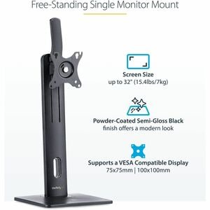 StarTech.com Free Standing Single Monitor Mount, Height Adjustable Ergonomic Monitor Desk Stand, For VESA Mount Displays u