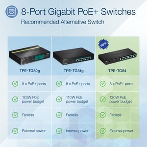 TRENDnet 8-Port Gigabit PoE+ Switch - 8 Ports - Gigabit Ethernet - 10/100/1000Base-T - TAA Compliant - 2 Layer Supported -
