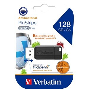 Verbatim PinStripe 128 GB USB 2.0 Flash Drive - Black - 2 Year Warranty