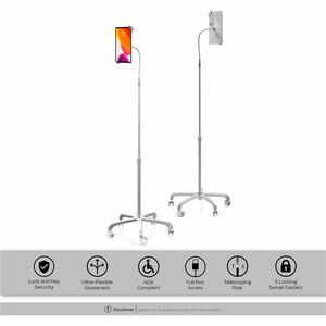 CTA Digital Height Adjustable Tablet PC Stand - Up to 33 cm (13") Screen Support - 147.3 cm Height - Floor Stand - Alumini