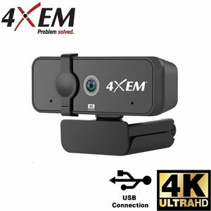 4XEM Webcam - 8 Megapixel - 30 fps - Black - USB 2.0 Type A - 4K - 3840 x 2160 Video - Auto-focus - Microphone - For Compu