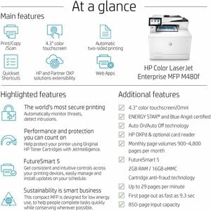 HP LaserJet Enterprise M480f Laser Multifunction Printer - Colour - Copier/Fax/Printer/Scanner - 27 ppm Mono/27 ppm Color 