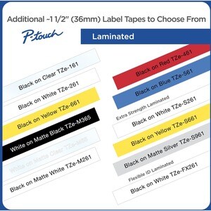Brother P-touch Label Tape - 36 mm Width - Rectangle - White on Matte Black - Laminated