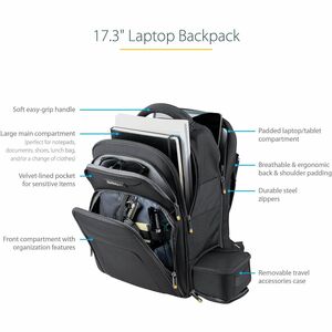 StarTech.com 17.3" Laptop Backpack w/ Removable Accessory Case, Professional IT Tech Backpack for Work/Travel/Commute, Nyl
