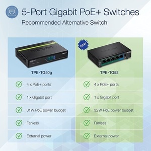 Conmutador Ethernet TRENDnet  TPE-TG52 5 - Gigabit Ethernet - 10/100/1000Base-T - 2 Capa compatible - 36 W Power Consumpti