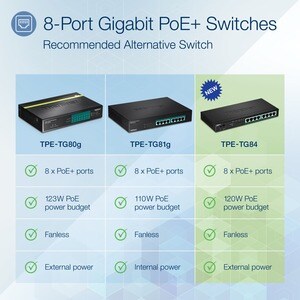 TRENDnet TPE-TG84 8 Ports Ethernet Switch - Gigabit Ethernet - 10/100/1000Base-T - TAA Compliant - 2 Layer Supported - 126