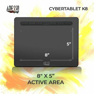 Adesso CyberTablet K8 Graphics Tablet - 5080 lpi - Cable - Black - 203.20 mm x 127 mm Active Area - 8192 Pressure Level - 