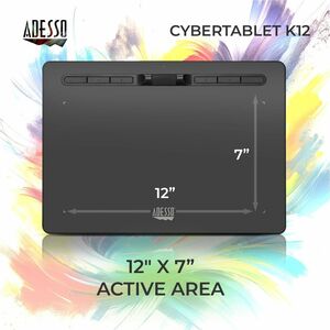 Adesso CyberTablet K12 Graphics Tablet - 5080 lpi - Cable - Black - 304.80 mm x 177.80 mm Active Area - 8192 Pressure Leve