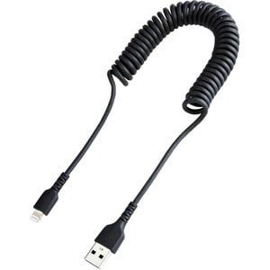StarTech.com 1m (3ft) USB to Lightning Cable, MFi Certified, Coiled iPhone Charger Cable, Black, Durable TPE Jacket Aramid