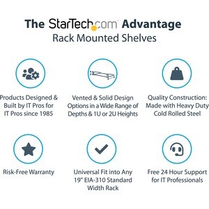 StarTech.com Mensola Rack 19" 1U - Ripiano a Sbalzo da 30 cm per Dispositivi di Rete non montabili a Rack - Viti e Dati a 