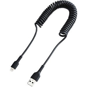 StarTech.com 50cm/20in USB to Lightning Cable, MFi Certified, Coiled iPhone Charger Cable, Black, Durable TPE Jacket Arami