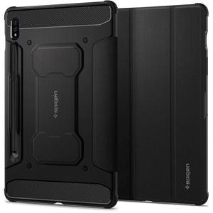 Spigen Rugged Armor Pro Rugged Carrying Case (Book Fold) Samsung Galaxy Tab S7, Galaxy Tab S8 Tablet - Black - PU Leather,