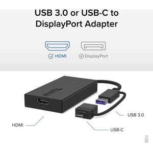 Plugable HDMI/USB/USB-C Audio/Video Adapter - 1 x USB 3.0 Type A - Male, 1 x USB 3.0 Type C - Male - 1 x HDMI Digital Audi
