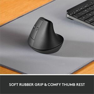 Logitech Lift Left Vertical Ergonomic Mouse, Left-handed, Wireless, Bluetooth or Logi Bolt USB, Quiet clicks, Graphite - O