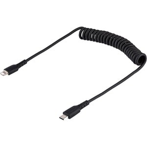 StarTech.com 50cm / 20in USB C to Lightning Cable, MFi Certified, Coiled iPhone Charger Cable, Black, TPE Jacket Aramid Fi