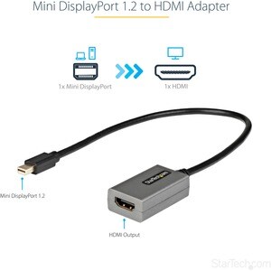 StarTech.com Mini DisplayPort to HDMI Adapter, mDP to HDMI Adapter Dongle, 1080p, Mini DP 1.2 to HDMI Video Converter, 12"