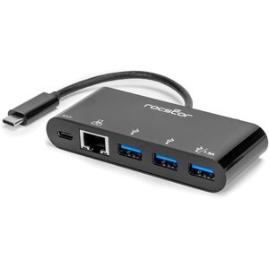 Rocstor USB-C to 3-Port USB-A, USB-C & RJ45 Multiport Adapter - USB 3.0 Hub - for Desktop PC, Notebook - 60 W - USB Type C